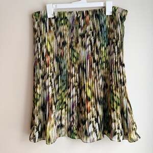 Allison Taylor Abstract Watercolor Pleated Chiffon Midi Skirt Size L